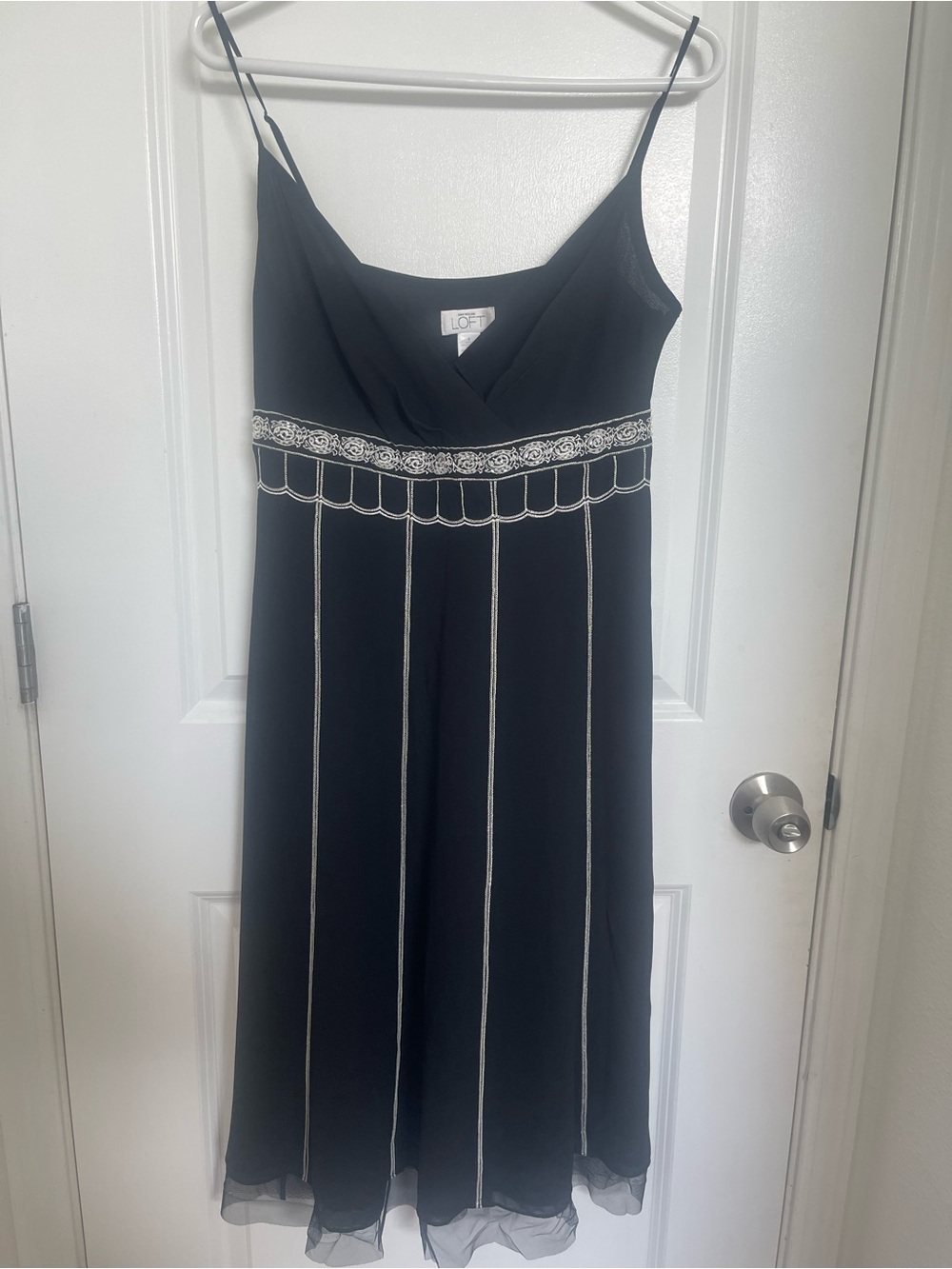 LOFT Black Midi Dress with White Contrast Trim